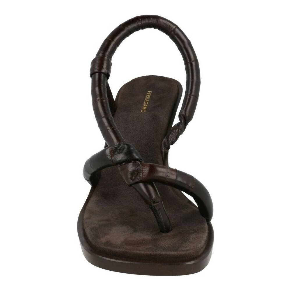 NEW SALVATORE FERRAGAMO women's fleur leather sandals in dark brown - Picture 4 of 4